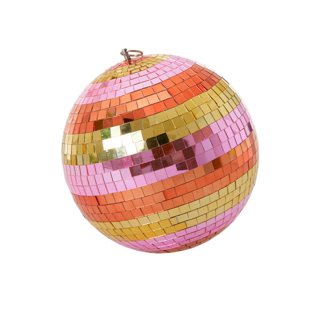 Boule disco à rayures L - doré et rose