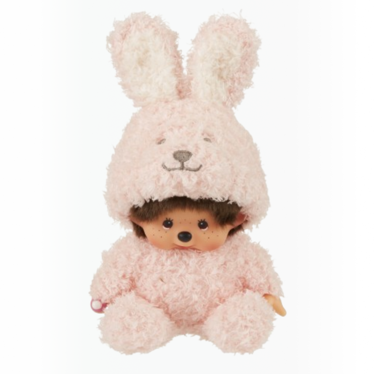 Voici la peluche Monchhichi, le célèbre singe avec sa tétine dans une version lapin 20 cm.