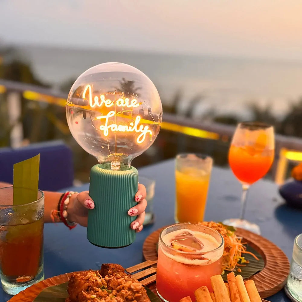 Socle Pop Sans Fil pour ampoule message - Emeraude