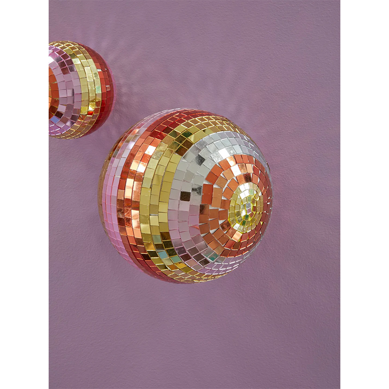 Boule disco à rayures L - doré et rose