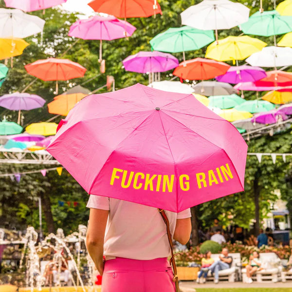 Parapluie de poche Fucking rain rose