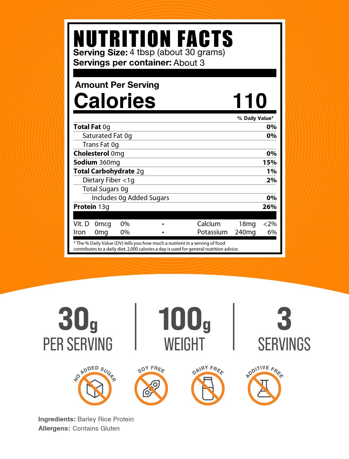 Barley rice protein powder label 100g