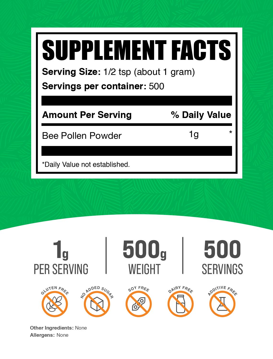 Bee pollen powder label 500g