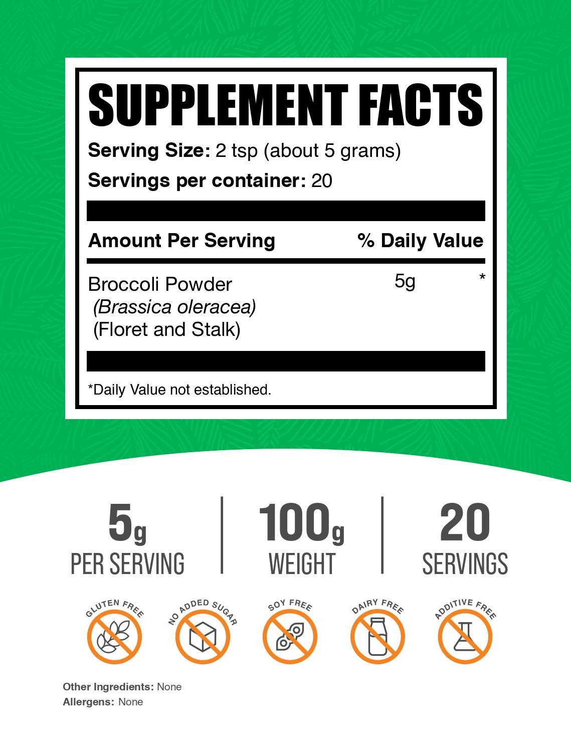 Broccoli powder label 100g