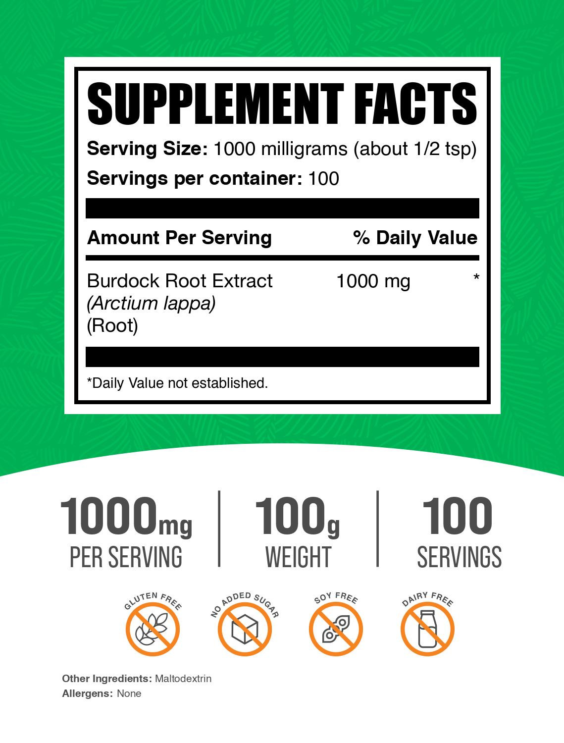 Burdock Root Extract powder label 100g