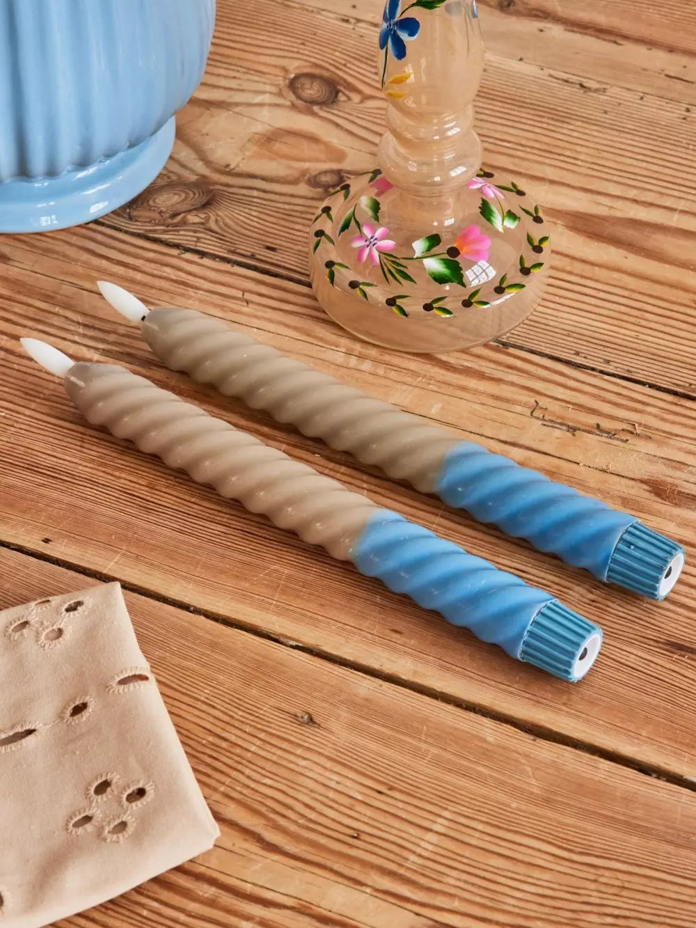 Set de 2 bougies LED - Twist Sable et bleu