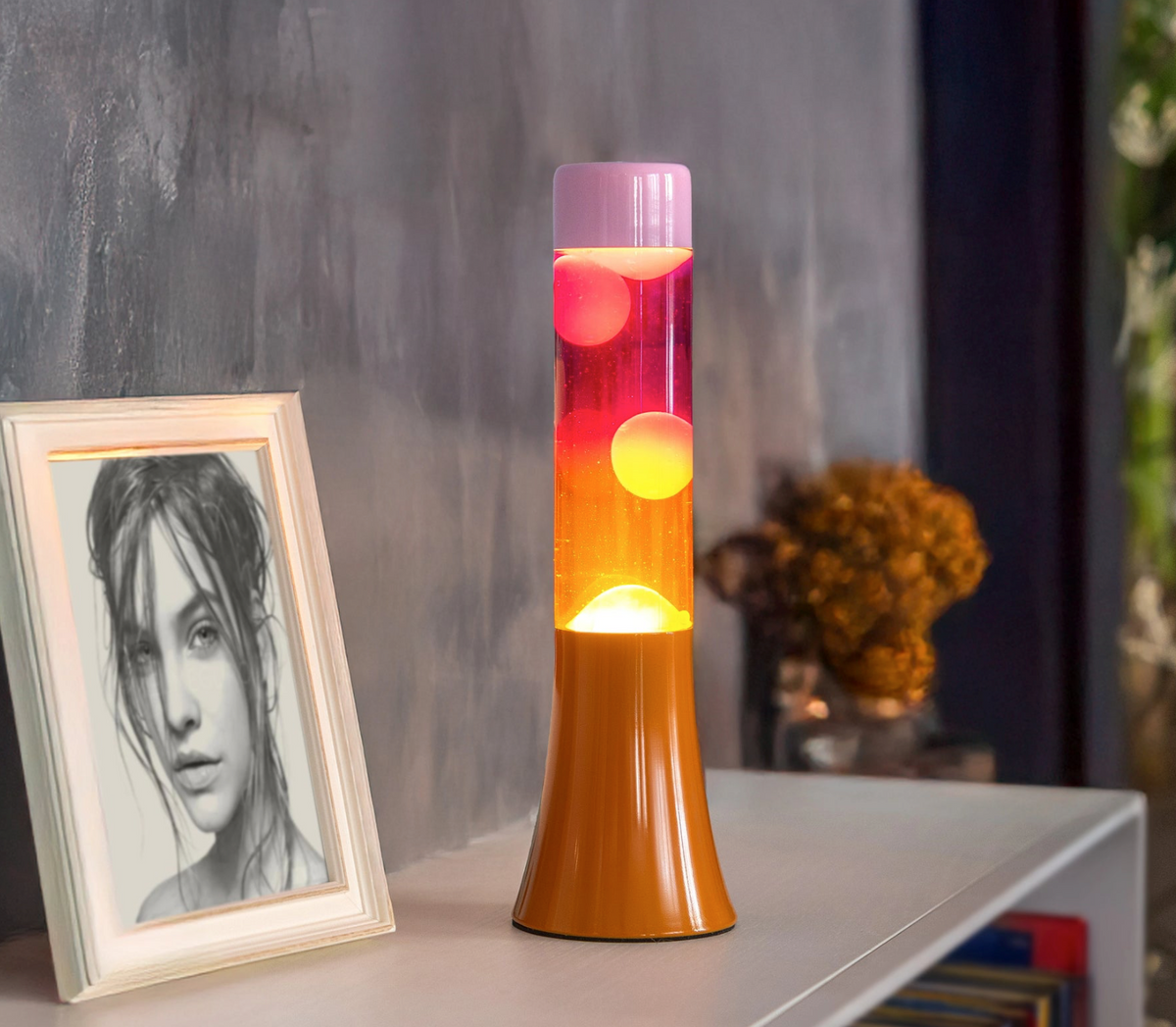 Mini Lampe à lave H.31 cm - rose et orange