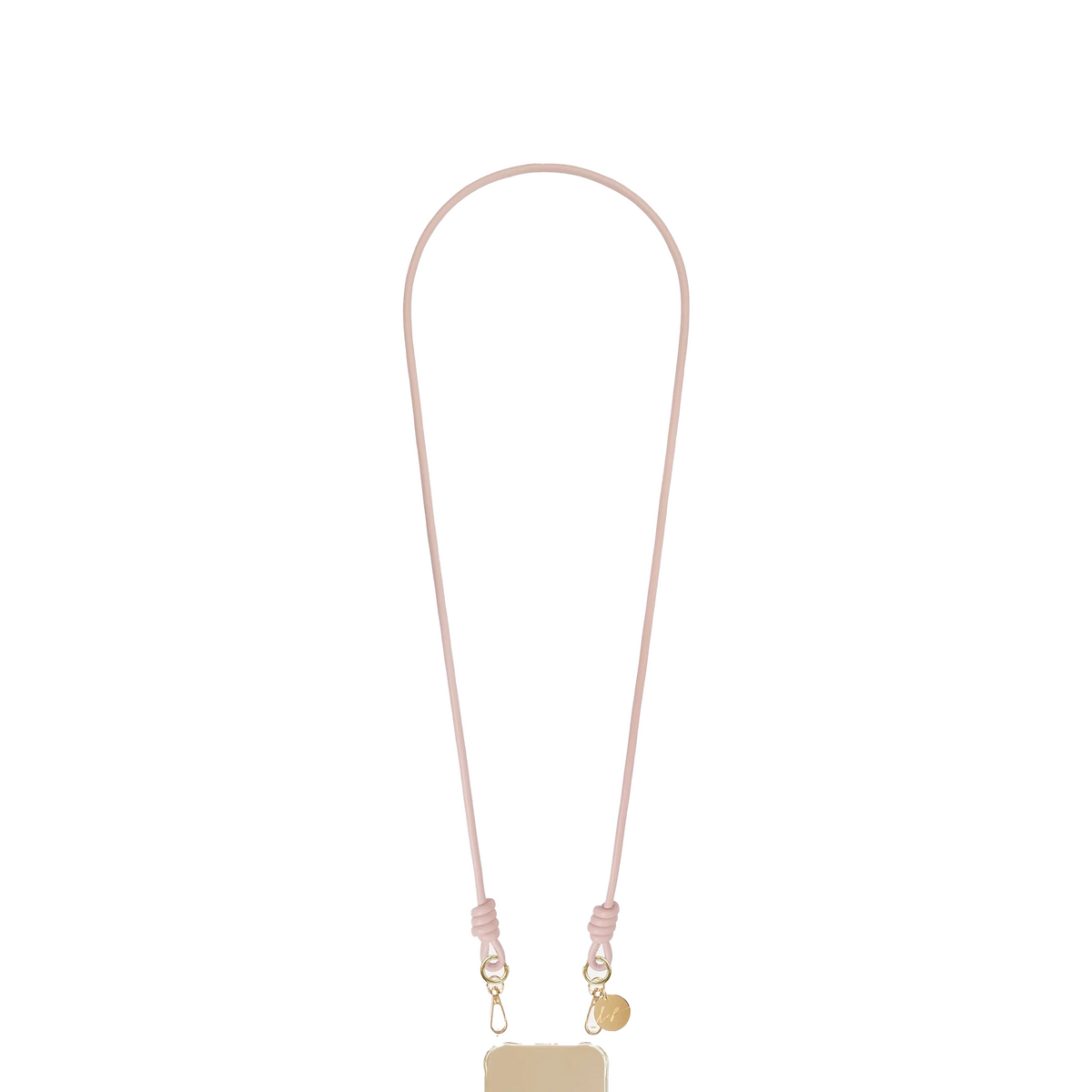 Chaine de téléphone en cuir vegan de couleur nude.