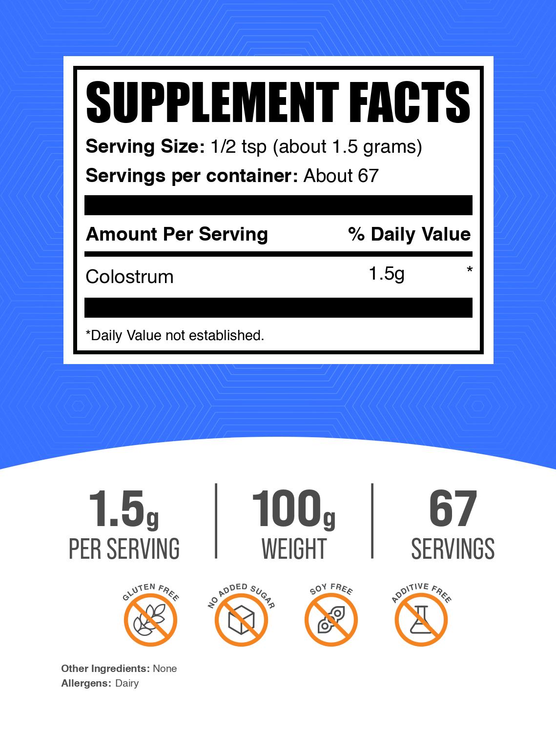 Colostrum powder label 100g