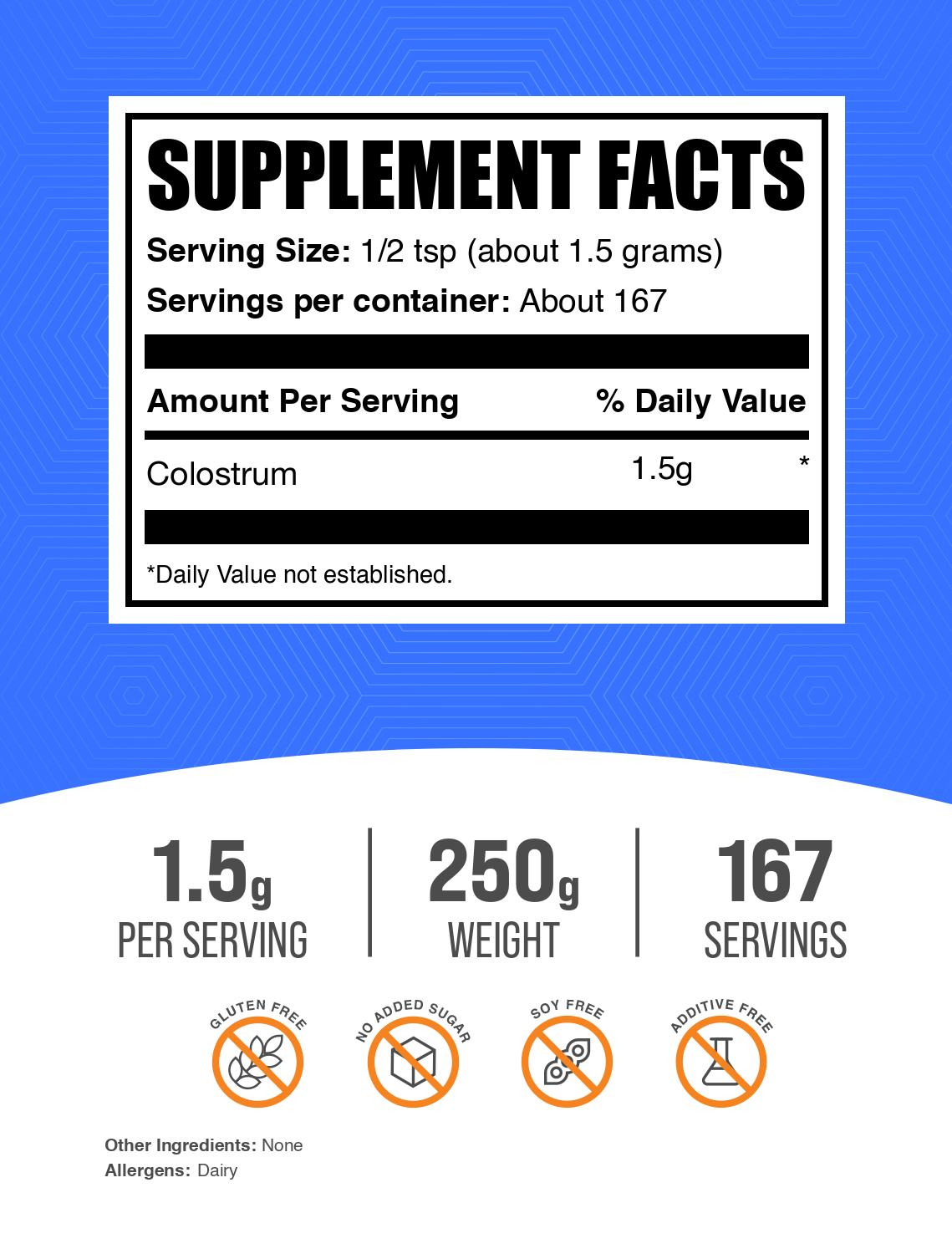 Colostrum powder label 250g