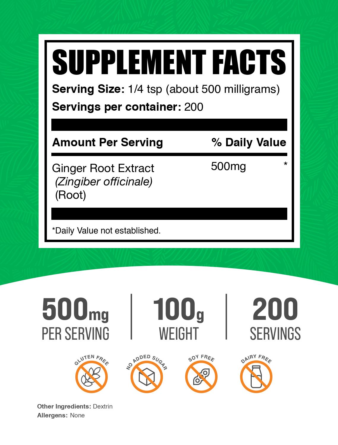 Ginger root extract powder label 100g