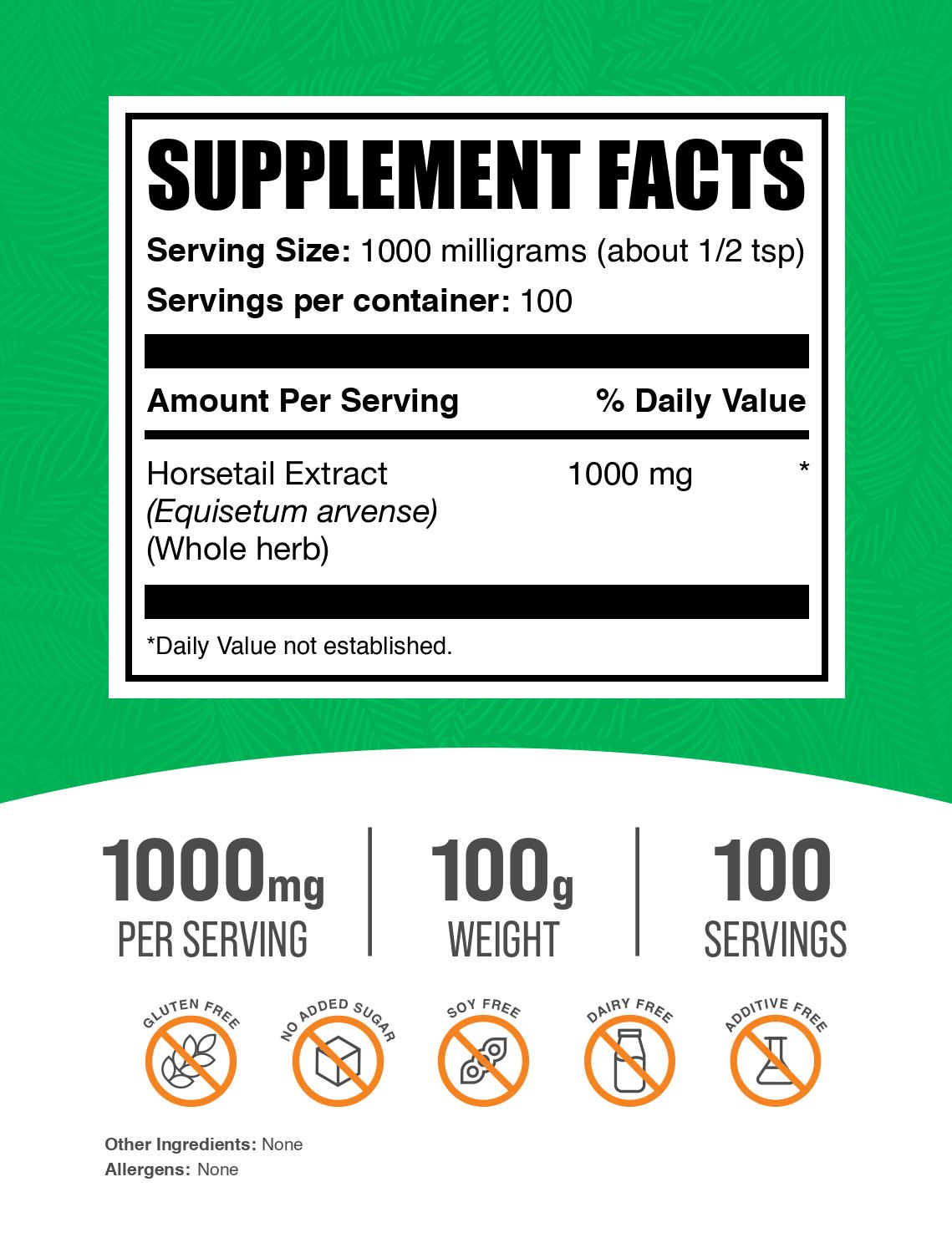 Horsetail extract powder label 100g