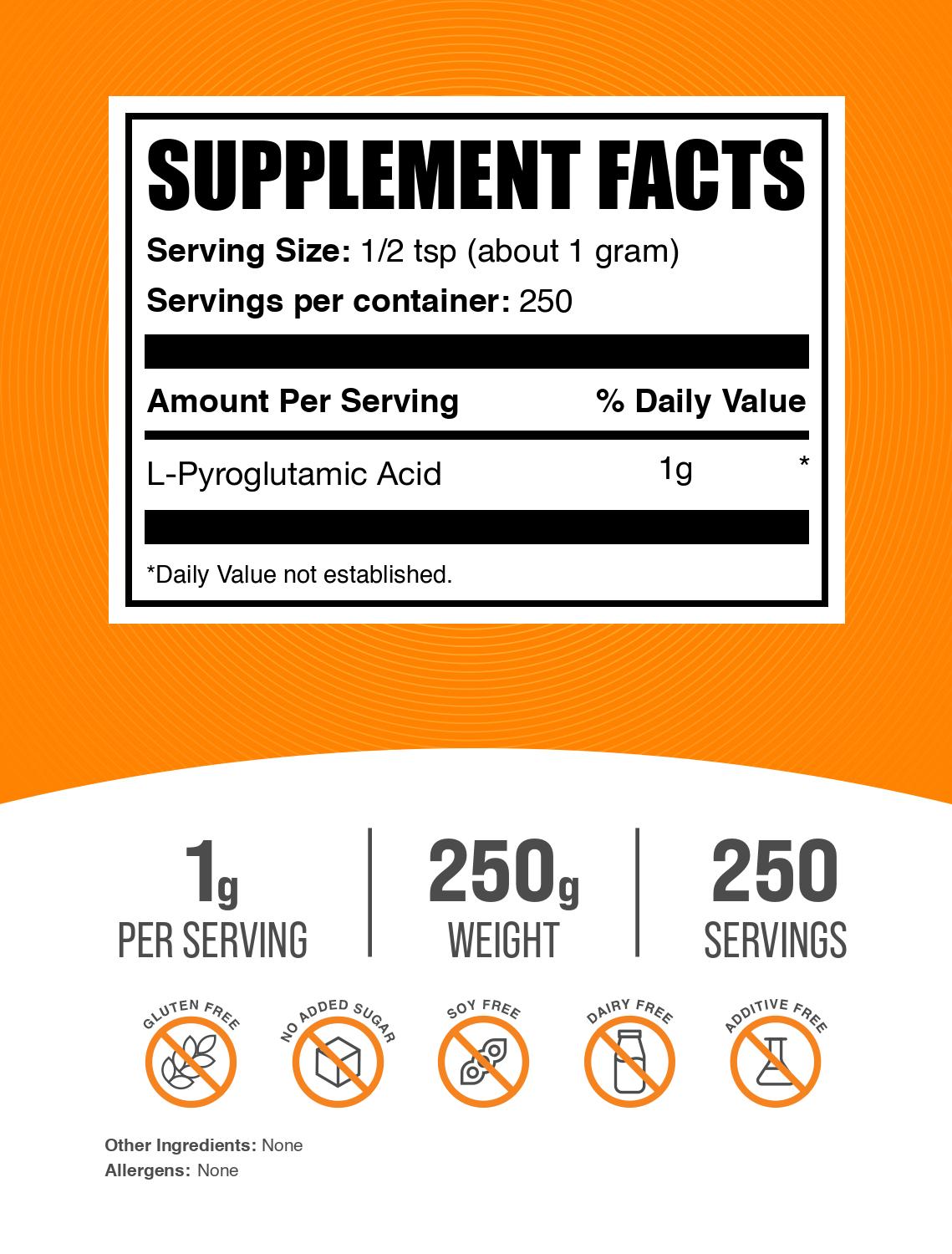 L-Pyroglutamic Acid powder label 250g