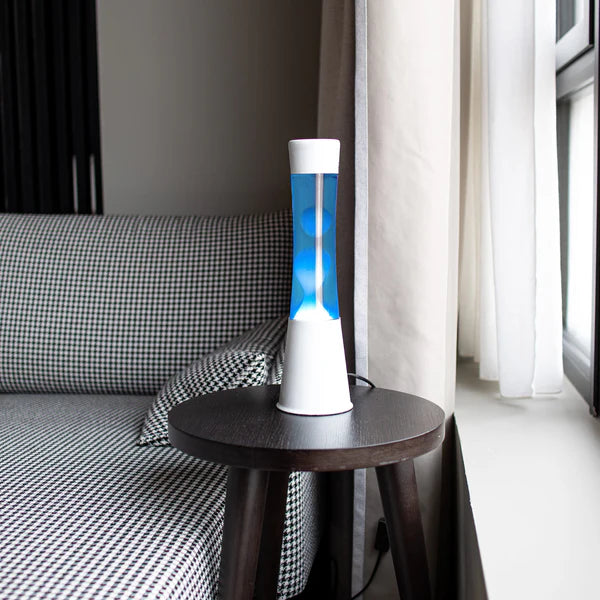 Lampe à lave h.40cm - bleu base blanche