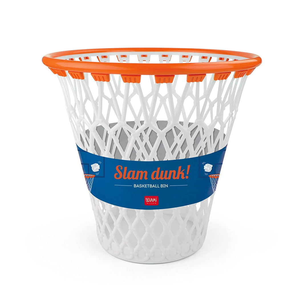 Corbeille à papier Basketball Slam Dunk avec étiquette bleue et orange