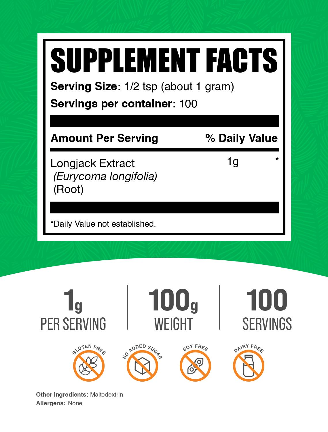 Longjack extract (tongkat ali) powder label 100g