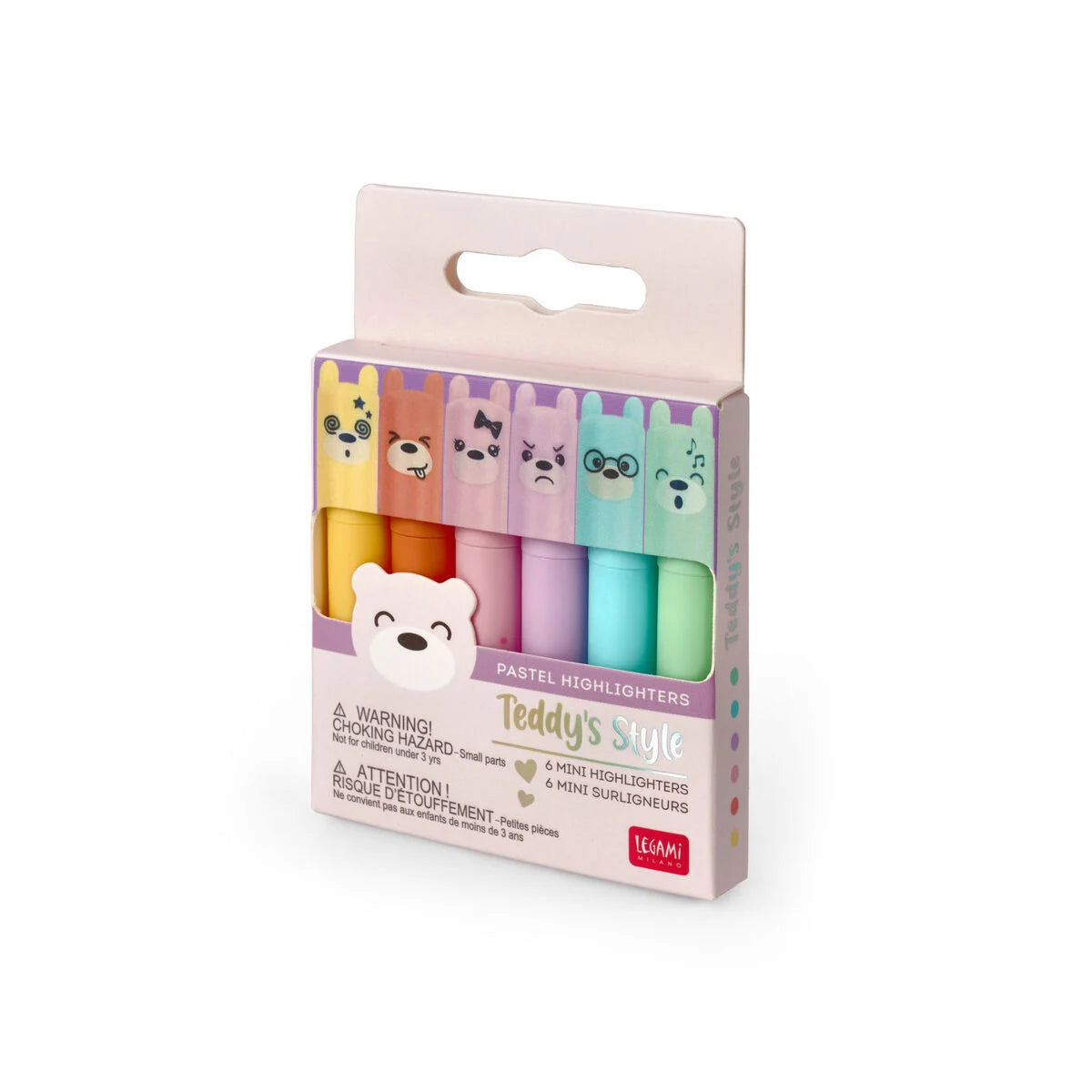 Legami Set de 6 mini surligneurs Teddy's style