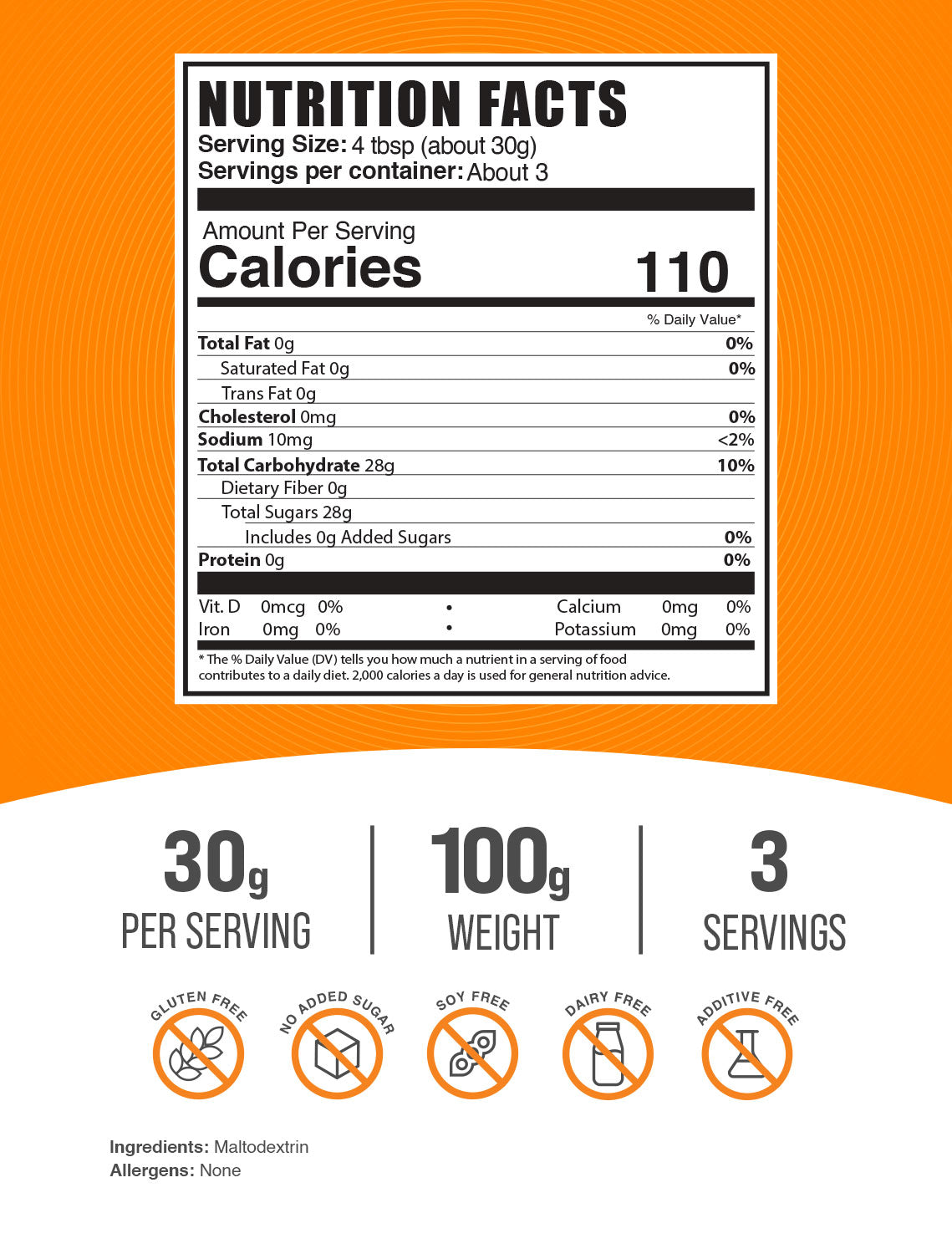 Maltodextrin powder label 100g