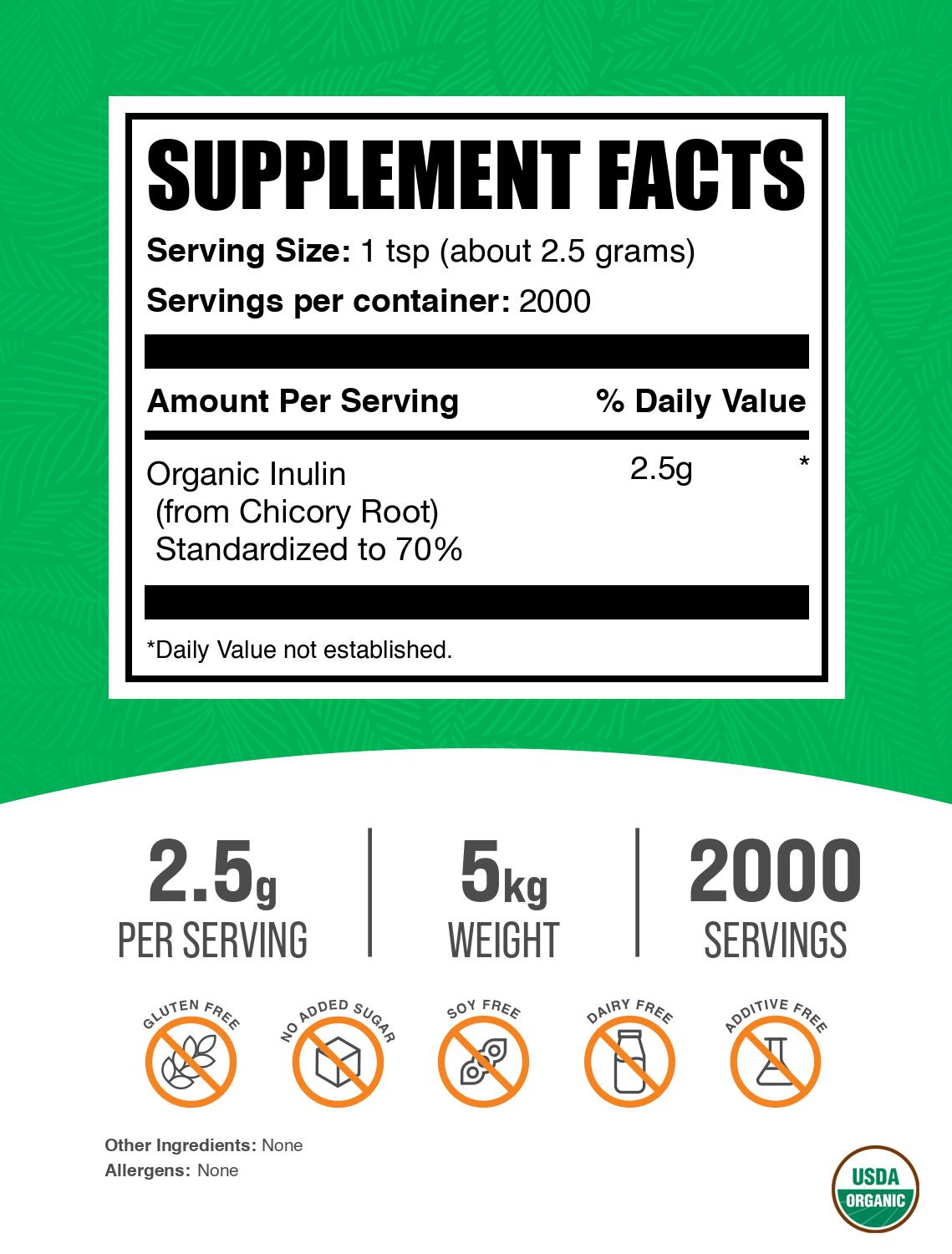 Organic inulin powder label 5kg