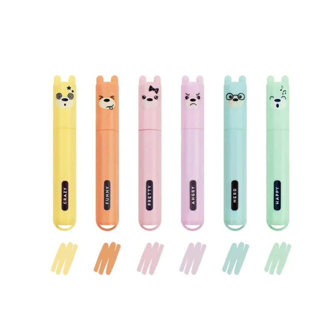 Legami Set de 6 mini surligneurs Teddy's style