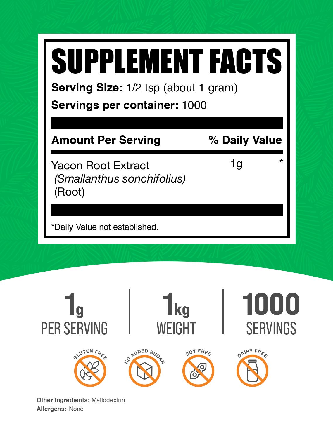 Yacon root extract powder label 1kg