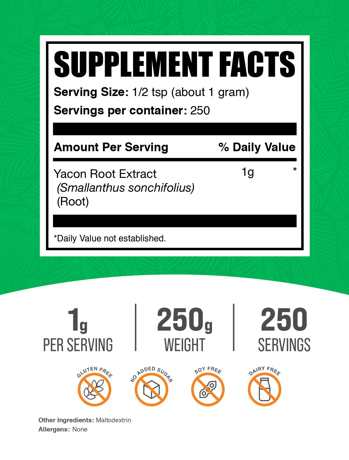 Yacon root extract powder label 250g